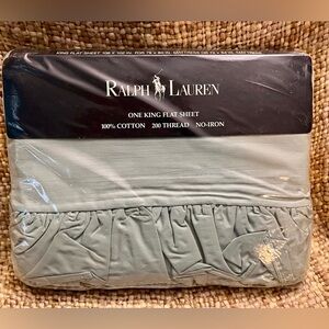 Vintage Ralph Lauren KING FLAT Sheet Combed Cotton Polo Solids Green USA NEW